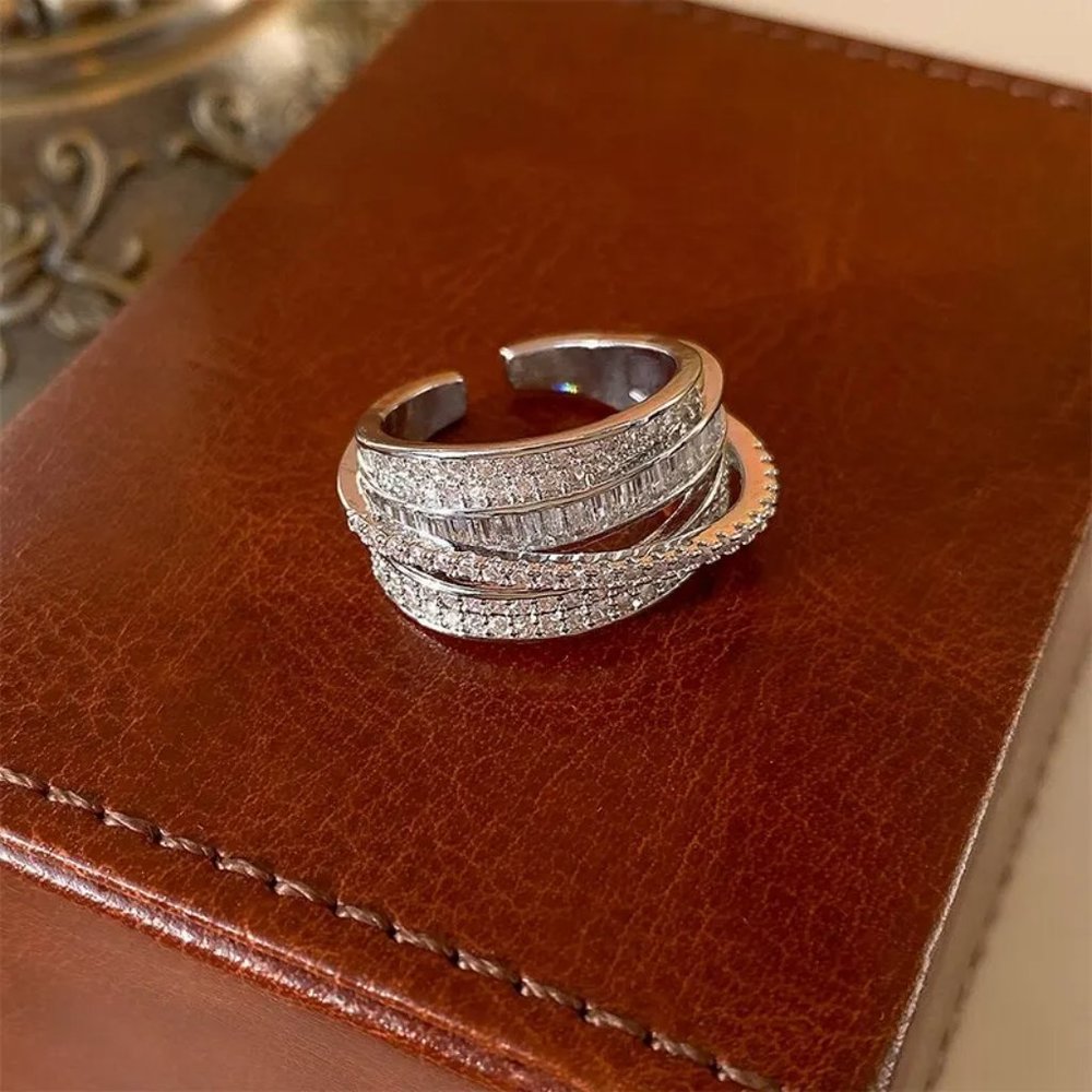 Silver Layered Raised Adjustable Band Ring